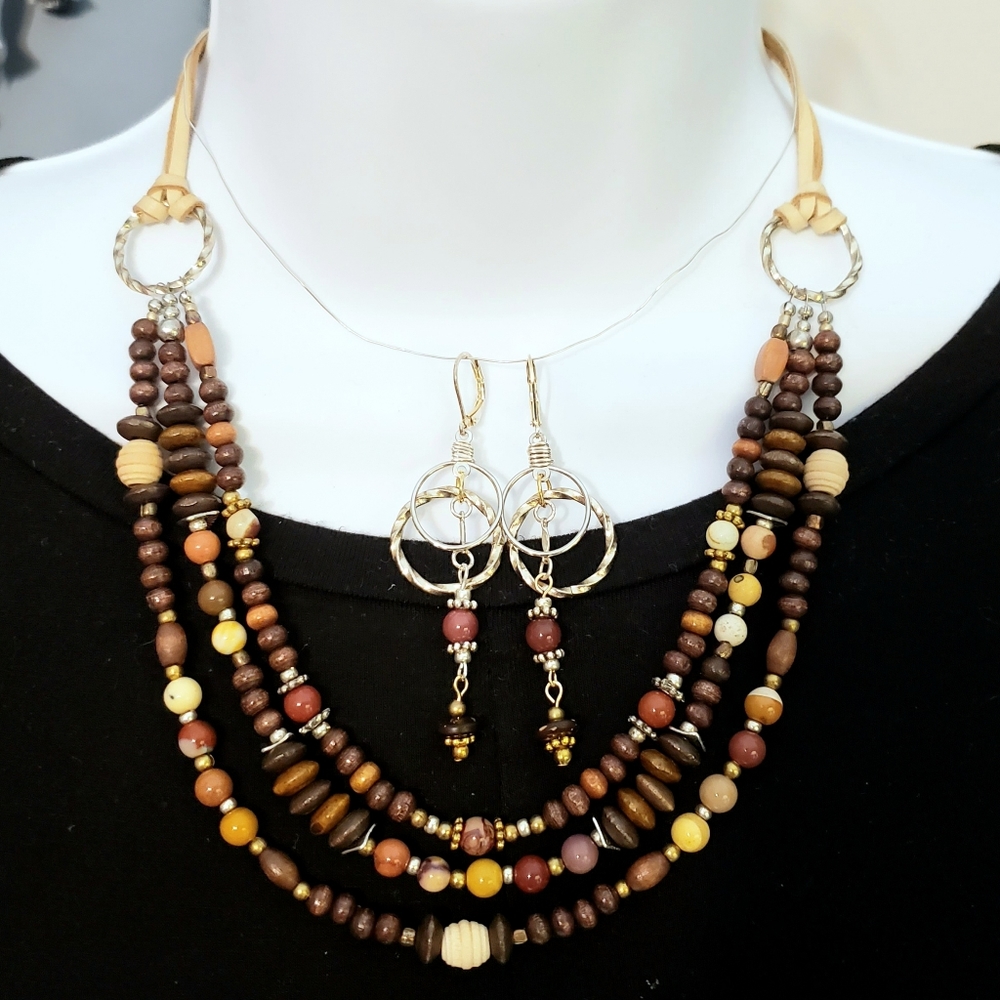 Mookaite & Wood Beaded Necklace Set